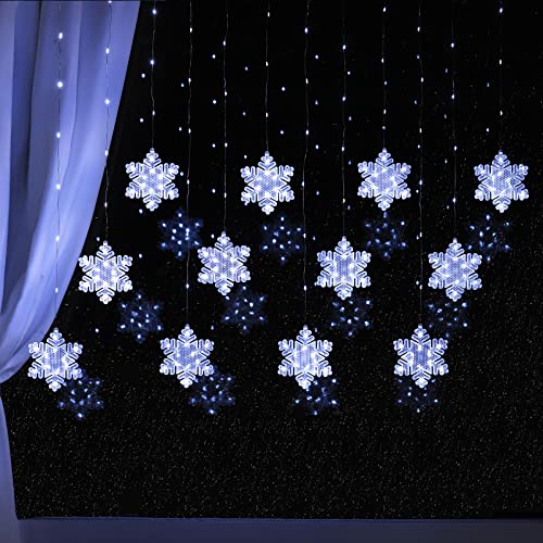 BLOOMWIN Christmas Fairy Curtain Lights 9.8ft Snowflake Lights USB Christmas Indoor Decorations 204LEDs Twinkle Lights with Remote for Bedroom Xmas - Cool White - color: Snowflakes-Cool White, size: Snowflakes