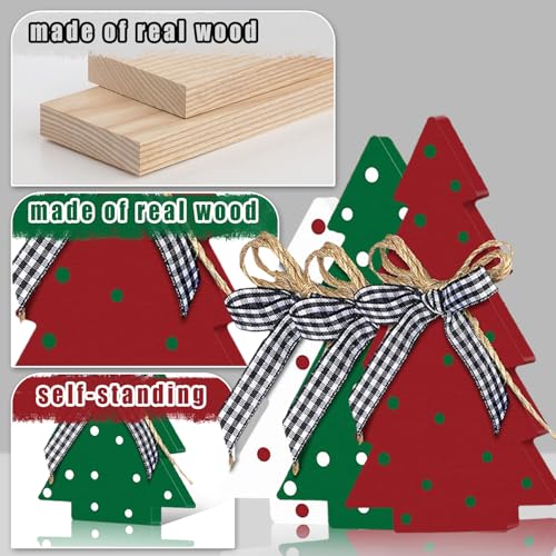 Christmas Tiered Tray Decoration Set - 3pcs Rustic Wooden Christmas Tree Design with Polka Dot Elements Table Centerpieces - Farmhouse Style Freestanding Display for Coffee Bar, Dining Table - style: Polka Dot-B