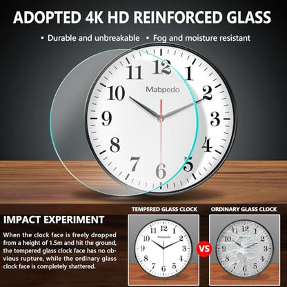 Black Wall Clock, 10 Inch Wall Clocks Battery Operated, Large Number Classic Silent Non Ticking Quartz Analog Decorative Wall Clocks for Living Room Bedroom Kitchen Gym Office School Hotel