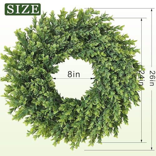 26"Artificial Boxwood Wreath, Large Fake Hanging Plant for Front Door Decor