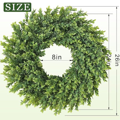26"Artificial Boxwood Wreath, Large Fake Hanging Plant for Front Door Decor