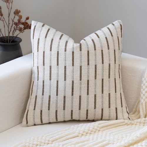 FIOUOVO Decorative Neutral Throw Pillow Covers 24x24 Farmhouse Pillow Covers Cotton Stripe Cushion Covers Home Decor for Sofa Couch Living Room Bedroom 1PC, Bold Stripe - color: Bold Stripe, size: 24" x 24" (Pack of 1)