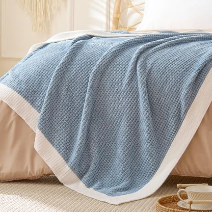BEDELITE Soft Cozy Chenille Waffle Knit Throw Blanket,Farmhouse Boho - color: Blue, size: Twin(60"x80")
