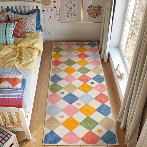 jinchan 2x5 Runner Rug Colorful Checkered Hallway Washable Kids Rug Playful - color: Diamond Circus, size: 2' x 5' (Rectangular)