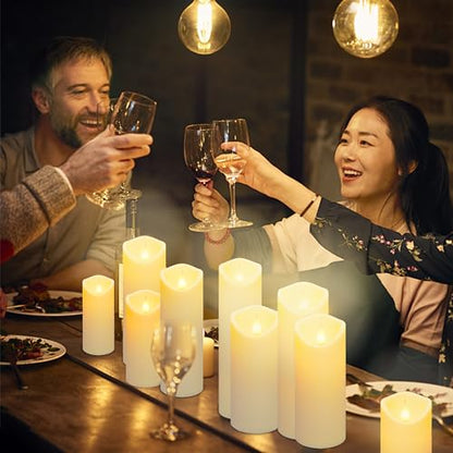Aignis 9pcs Flameless LED Candles Battery Operated with 10-Key Remote & Timer, Indoor Heat Resistant, 3D Wick with Warm Flickering Glow for Cozy Home/Wedding/Holiday Décor (D 2.2" x H 5"/6"/7") - size: D 2.2" * H 5"/6"/7"