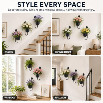 3 Pack Wall Mounted Plant Holders, Metal Hanging Planters & Wall Plant Decor