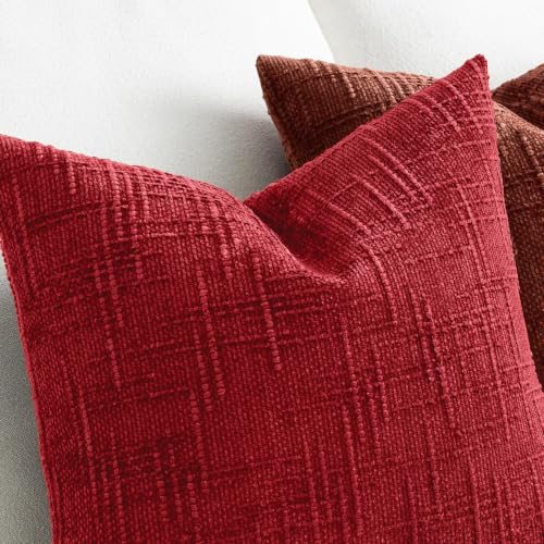 MIULEE Chenille Textured Throw Pillow Covers Red 16x16 Set of 2 - color: Red, size: 16" x 16" (Pack of 2)