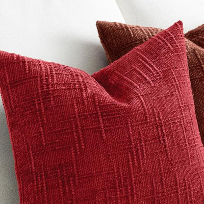 MIULEE Chenille Textured Throw Pillow Covers Red 16x16 Set of 2 - color: Red, size: 16" x 16" (Pack of 2)