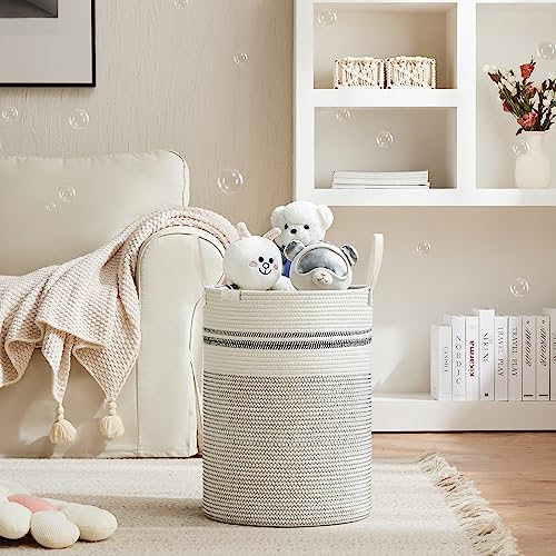 VIPOSCO 53L Tall Woven Rope Laundry Hamper, Leather Handles, Stripe White - color: Stripe White, size: 53L