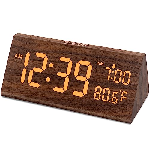 DreamSky Wooden Digital Alarm Clock for Bedroom with USB Port - color: Amber