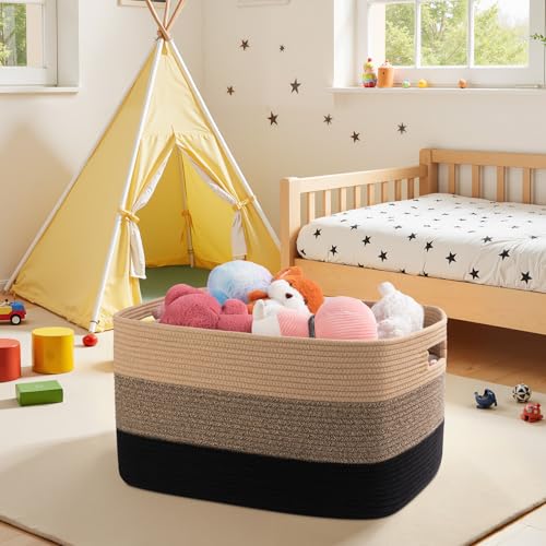 OIAHOMY Blanket Basket Laundry Basket Dog Toy Basket 75L Yellow Black - color: Yellow Black, size: 22”x17”x12”