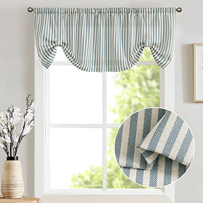 jinchan Linen Boxter Stripe Valances for Window 50 x 18 inch,Blue,1 Panel - color: Boxter Stripe | Blue on Linen, size: 50"W x 18"L (Pack of 1)
