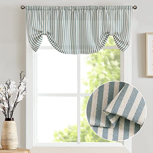 jinchan Linen Boxter Stripe Valances for Window 50 x 18 inch,Blue,1 Panel - color: Boxter Stripe | Blue on Linen, size: 50"W x 18"L (Pack of 1)