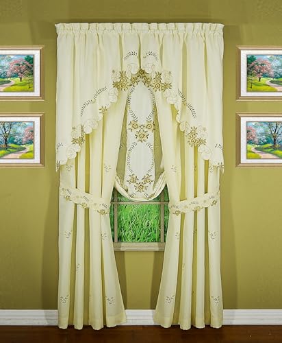 Today's Curtain Verona Reverse Embroidery Panel Pair and Tiebacks, 63", Ecru/Antique, 80" W X 63" L - color: Ecru/Antique, size: 80"W x 63"L (Pack of 1)