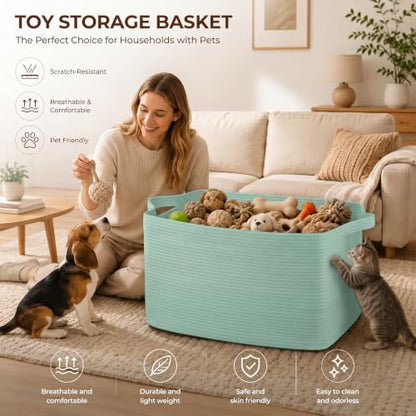 OIASKET 95L Extra Large Blanket Basket, 24" x 16.9" x 14.2" Woven Basket - color: Green, size: 24"x16.9"x14.2"