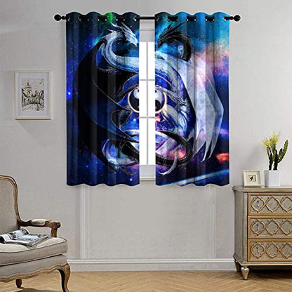 Cool Japanese Dragon Curtains for Bedroom - Fantasy Galaxy Cloud Black White Dragon Yin Yang Window Drapes,Energy Saving Blackout Grommet Curtains 2 Panels 54L x 21W - color: Cool Japanese Dragon, size: 42"W x 54"L (Pack of 1)