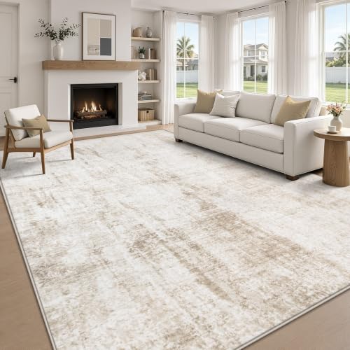 MXSANYOO 9x12 Area Rugs Washable Rug: Abstract Neutral Rugs Modern Non Slip Area Rug Stain Resistant Low Pile Indoor Carpet for Dining Room Bedroom Nursery Office (Beige, 9'x12') - color: Beige, size: 9' x 12' (Rectangular)