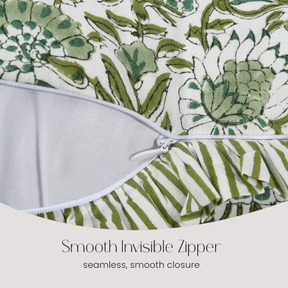 CPC Agate Green Block Print Ruffle Sham Pillow Cover 14x36 Inch, Pack of 1 - color: Agate Green, size: 36" x 14" (Pack of 1)