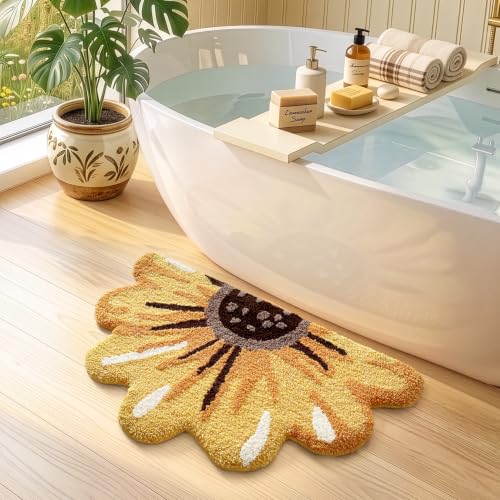 LUMI Floral Bathroom Rug, Absorbent Non Slip Bath Mat, 20"x36" - color: Floral-sunflower