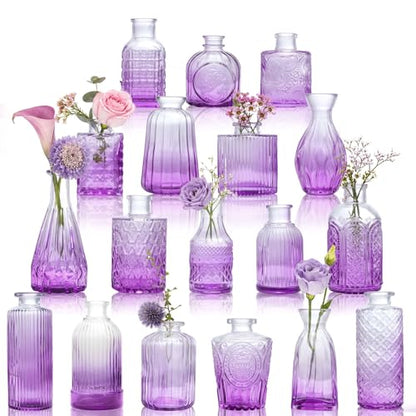 Petal Petite Small Purple Glass Bud Vase Set of 18 for Wedding Centerpieces - color: Purple