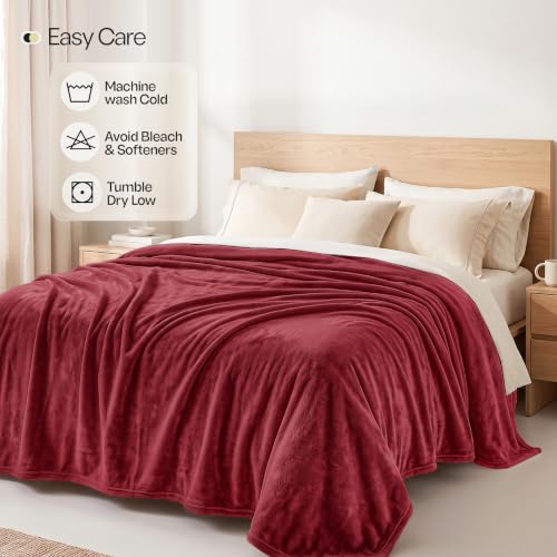Soft Fleece Blanket for Bed Queen Size Burgundy (90x90 Inch) - color: Burgundy, size: Queen (90x90 Inch)
