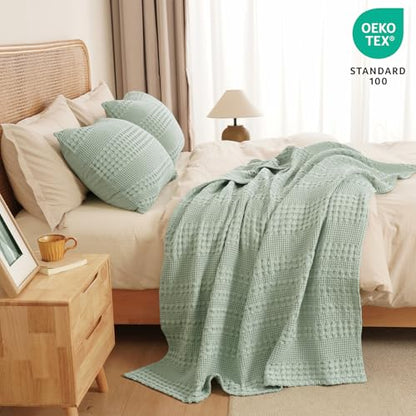 PHF Lightweight 100% Cotton Waffle Throw Blanket for Couch, Mint Green - color: Mint Green, size: Throw(50"x60")