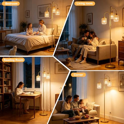 Amber Glass Floor Lamp 3-Light 70" Gold Dimmable Modern Tall Standing Lamps - color: Amber Cylinder-Gold