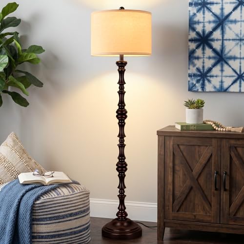 Coucrek 61" Farmhouse Floor Lamp for Living Room, Antique Rustic Floor Lamp - color: Red Brown