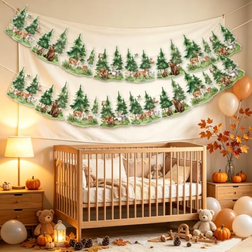 SUNBEAUTY Woodland Animals Banner 13.2FT Baby Shower Garland Party Supplies - color: Forest-2