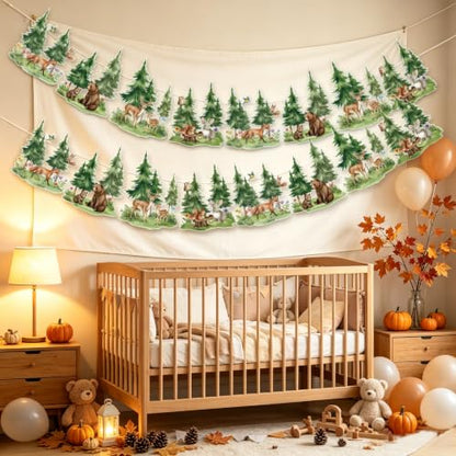 SUNBEAUTY Woodland Animals Banner 13.2FT Baby Shower Garland Party Supplies - color: Forest-2