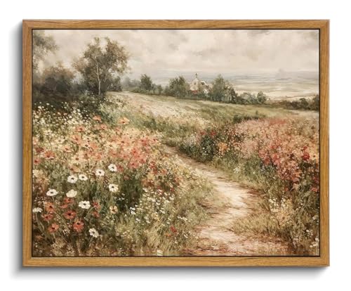 OIQArtOIQ Framed Vintage Wall Art Country Wildflower Canvas Art Paintings - color: Wildflower Path, size: 8x10 in