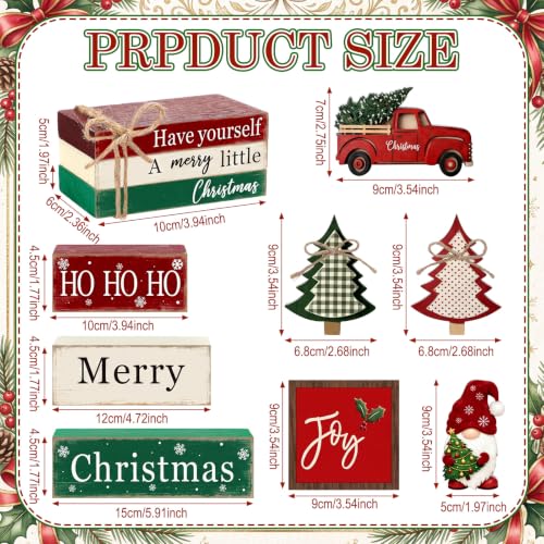 11 Pcs Christmas Table Decorations Set Christmas Wooden Sign Tiered Tray Decoration Xmas Table Centerpiece Block Stack Signs Farmhouse Rustic for Coffee Fireplace Mantel Shelf Kitchen - style: Farmhouse Christmas
