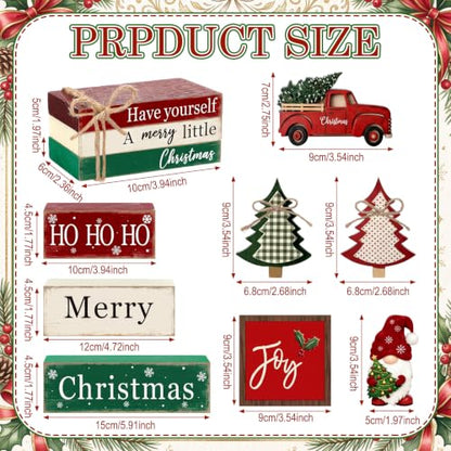 11 Pcs Christmas Table Decorations Set Christmas Wooden Sign Tiered Tray Decoration Xmas Table Centerpiece Block Stack Signs Farmhouse Rustic for Coffee Fireplace Mantel Shelf Kitchen - style: Farmhouse Christmas