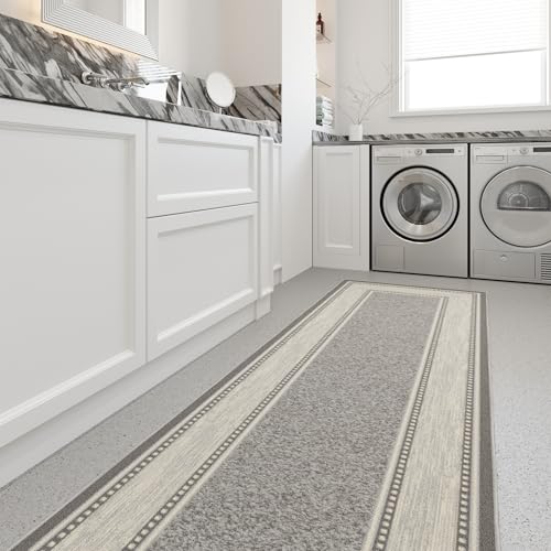 Ottomanson 3x10 Hallway Runner Rug – Non-Slip Kitchen Rugs - color: Border Light Gray, size: 2'7" x 9'6" (Runner)
