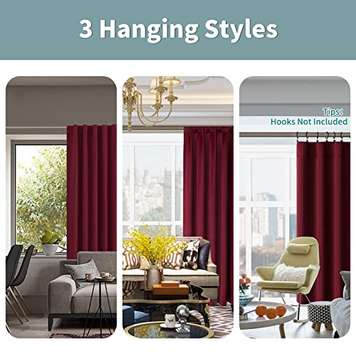 BGment 100% Blackout Curtains 63 Inch Length 2 Panels Set, Burgundy Red - color: Burgundy, size: 38"W x 63"L (Pack of 2)