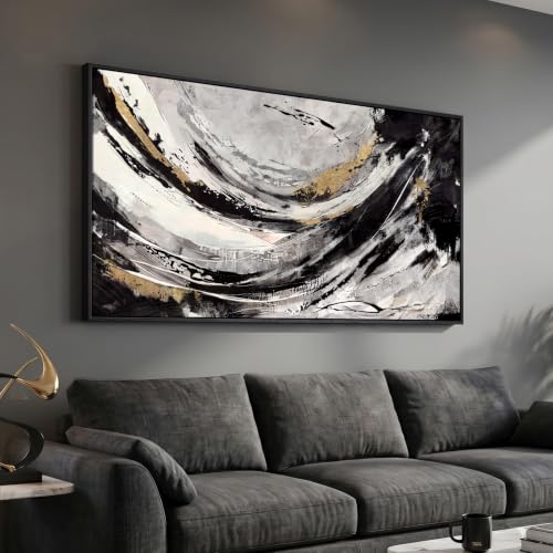 Extra Large Framed Black and White Abstract Wall Art for Living Room, 60x30 - color: Black & White B, size: 60"L x 30"W