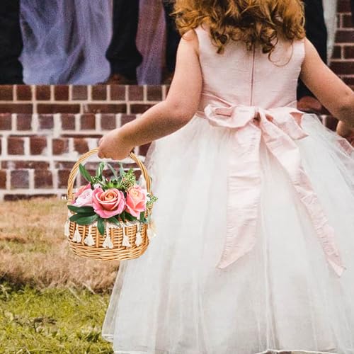 WRINGKIT 2 Pack Flower Girl Basket, Decorative Silk Petal, Small Boho Style