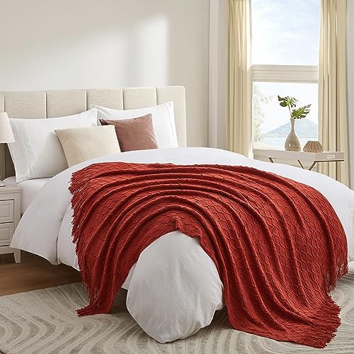Acrylic Knitted Throw Blanket, 50 x 60 Inches, Rust - color: Rust