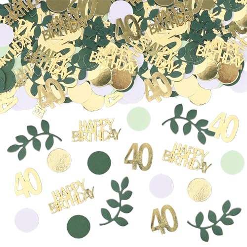 Sage Green 40th Happy Birthday Confetti, 40th Birthday Table Decorations Scatter Green Gold Foil Cake Confetti Decorations for 40 Bday Woman Man Party Decor 230 Pcs - style: 40