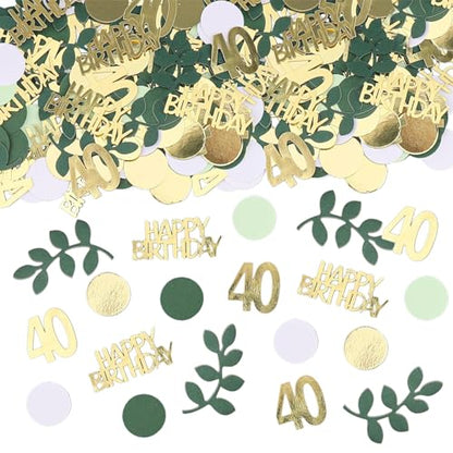 Sage Green 40th Happy Birthday Confetti, 40th Birthday Table Decorations Scatter Green Gold Foil Cake Confetti Decorations for 40 Bday Woman Man Party Decor 230 Pcs - style: 40