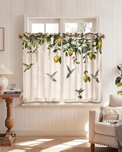 Miss Adola 36 Inch Length Kitchen Tier Curtains, Farmhouse Lemon - color: Farmhouse Lemon, size: 28"W x 36"L (Pack of 2)