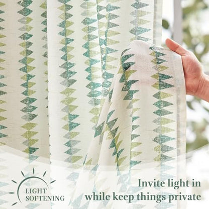 jinchan Sage Green Boho Linen Kitchen Tier Curtains 36 Inches 2 Panels - color: Tribal | Sage Green on Linen, size: 26"W x 36"L (Pack of 2)