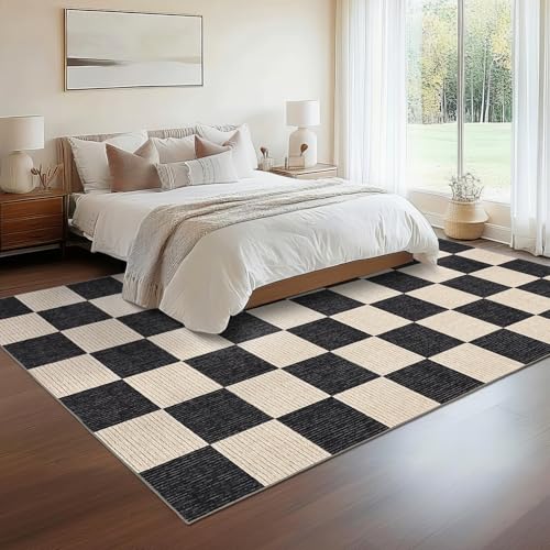 Garvee Modern Rug 5x7 Area Rugs for Living Room Washable Rugs, Black - color: Checkered - Black, size: 5' x 7' (Rectangular)