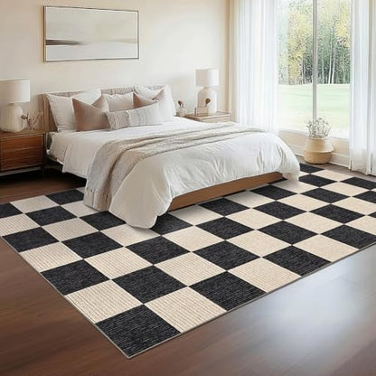 Garvee Modern Rug 5x7 Area Rugs for Living Room Washable Rugs, Black - color: Checkered - Black, size: 5' x 7' (Rectangular)