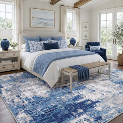 RELEANY Washable 5'x7' Abstract Area Rug for Living Room Blue Gray - color: Blue/Gray, size: 5' x 7' (Rectangular)