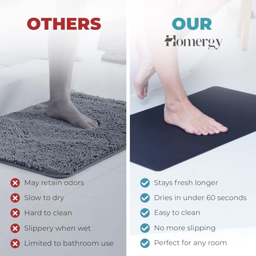 Homergy Bath Mat for Bathroom Non Slip, Quick Dry, 24x48 in, Black - color: Black, size: 24" x 48"