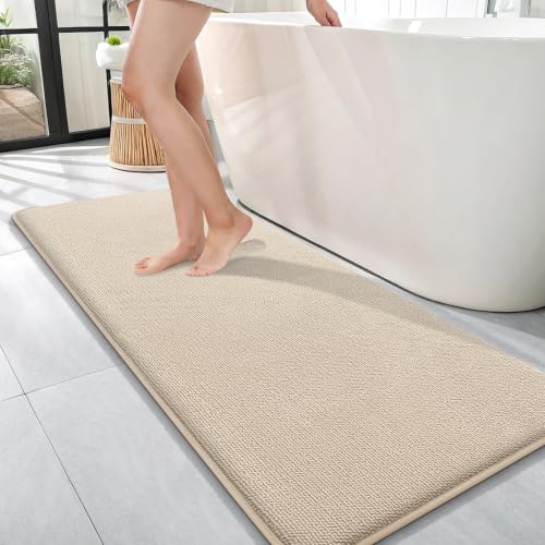 OLANLY Memory Foam Bathroom Runner Rugs 47x17, Absorbent Long Mat, Beige - color: Beige, size: 47" X 17"