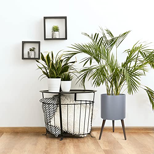 D'vine Dev 14 Inch Planter Pot with Wood Stand, Grey, 88-O-D-3 - color: Matte Grey, size: X-Large