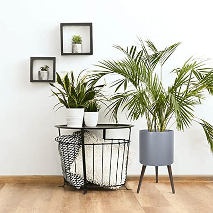 D'vine Dev 14 Inch Planter Pot with Wood Stand, Grey, 88-O-D-3 - color: Matte Grey, size: X-Large
