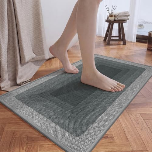 Bath Mat Non Slip,Quick Dry Bathroom Rug Under Door,16"x24",Grey - color: Grid Grey, size: 16"x24"